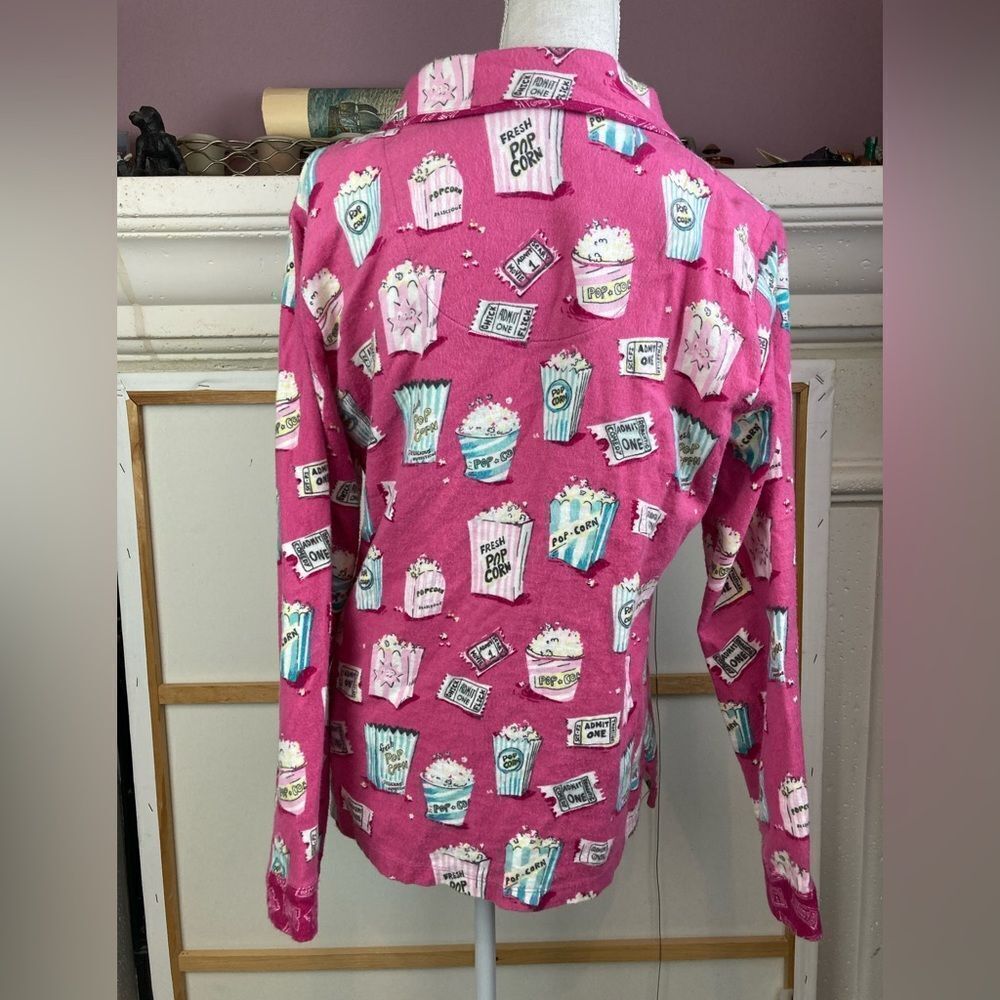 NWOT chick flicks and popcorn bamboo flannel pj top w/ contrasting trim BFF nite - Picture 3 of 16